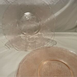 Set (3) VTG MacBeth-Evans “Dogwood” Pink Depression Glass 11.5” Dinner Plates.